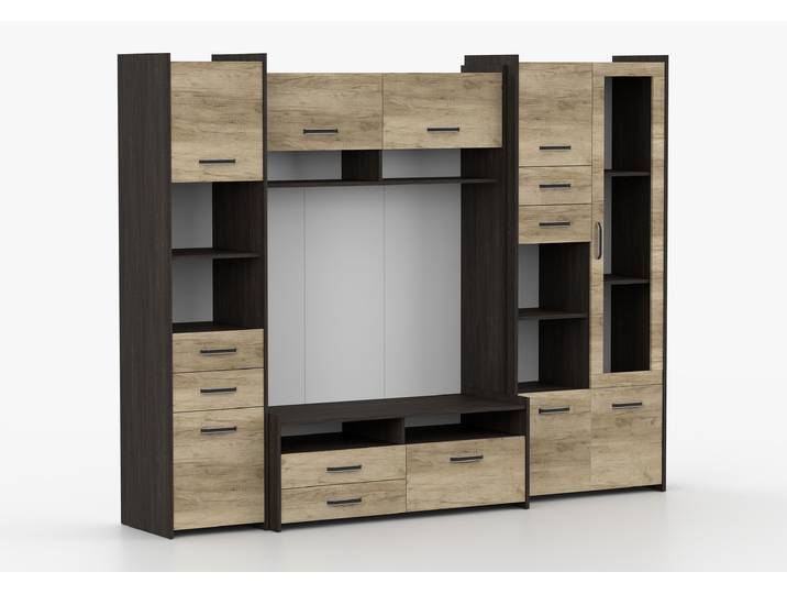Wohnwand MOKKA MINI 232 cm Country Eiche Grau Canterbury Eiche