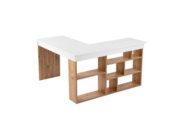 Bureau détude Table de travail en bois MDF mélaminé blanc et pin atlantique 130 x 120 x 72 cm