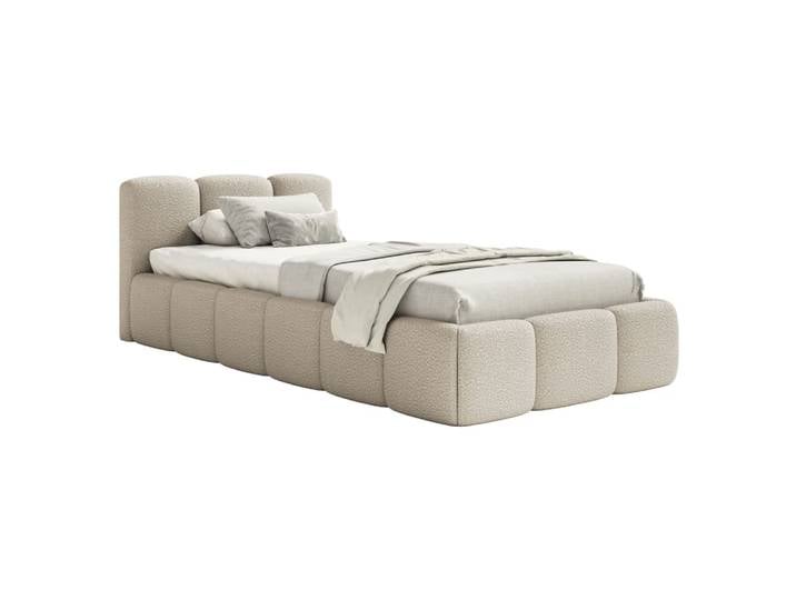 Lit rembourré 90x200 avec coffre, bouclé beige clair