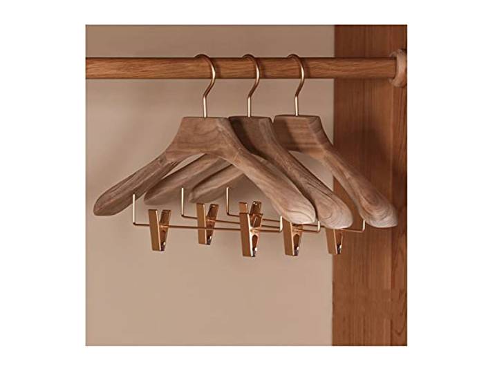 Deluxe-Hosenbügel aus Massivholz, für Jeans, Rock, Kleiderbügel mit 2 verstellbaren Clips, rostfreie Haken, 10 Stück (natürlich)