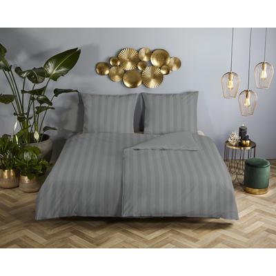 Wendebettwäsche DESCANSO "Hotel Sevilla", grau, B/L: 200cm x 200cm, 1 Stk., 2 Stk., Satin, B/L: 80cm x 80cm & 80cm x 80cm, 3, Satin, Obermaterial: 100% Baumwolle, Bettwäsche, Wendebettwäsche, Satin, Reißverschluss, Wende, Luxe, Streifen, uni