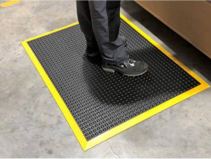 Bubble Rub Profi Anti-Ermüdungsmatte 100% Naturkautschuk ergonomische Arbeitsplatzmatte mit Anlaufschrägen Halbkugelprofil Noppen 14mm hoch (90cm x 120cm, Schwarz/Gelb)