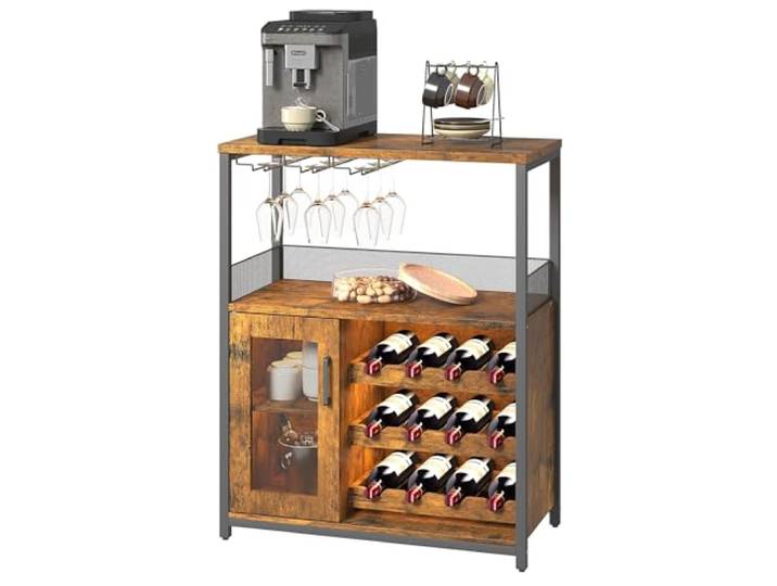 Euker Industrieller Weinschrank mit LED-Beleuchtung, verstellbaren Fächern, Gittertür & Glashalter – Klassisch Barunterschrank für Wohnzimmer, Küche oder Bar – Klassisch Farbe (außerhalb EU)