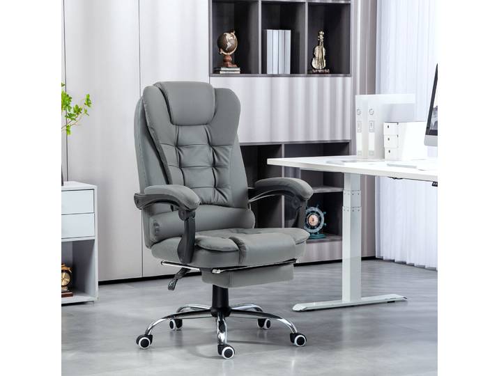 HOMCOM Fauteuil Bureau Inclinable PU Gris 64,5x69x117 cm