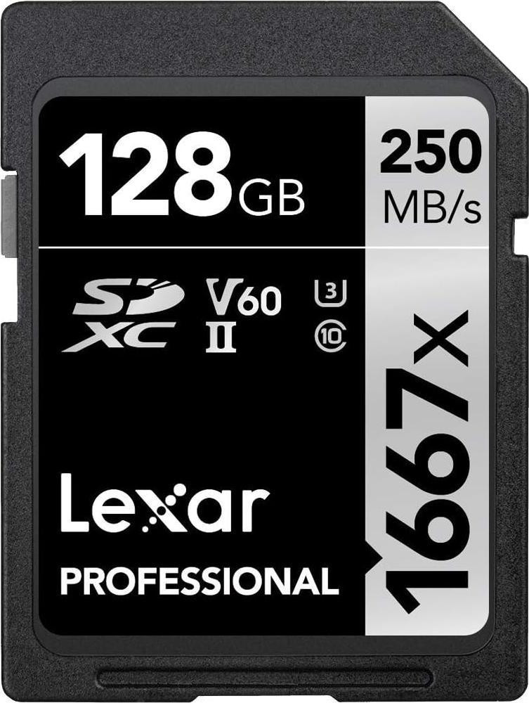 Lexar SDXC Geheugenkaart, 128 GB, Klasse 10, UHS-II, 250 MB/s, 90 MB/s