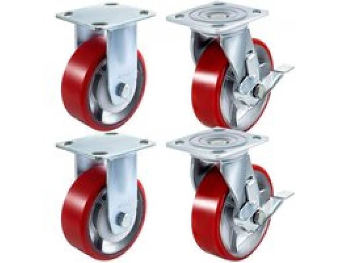 VEVOR 4er-Pack Lenkrollen 6 x 2 Zoll, 2 starre und 2 Lenkrollen mit Seitenbremse, Polyurethan-Eisenkernplatte, 1000 Pfund Tragkraft pro Rad