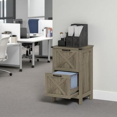 VIVIADORE 2 Drawer File Cabinet with Barn Door Design,Farmhouse Office Storage Organizer with Adjustable File Bars