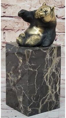 Bronzhaus Real Bronze Panda Bear Bronze Figurine Sculpture On Marble Base By Milo