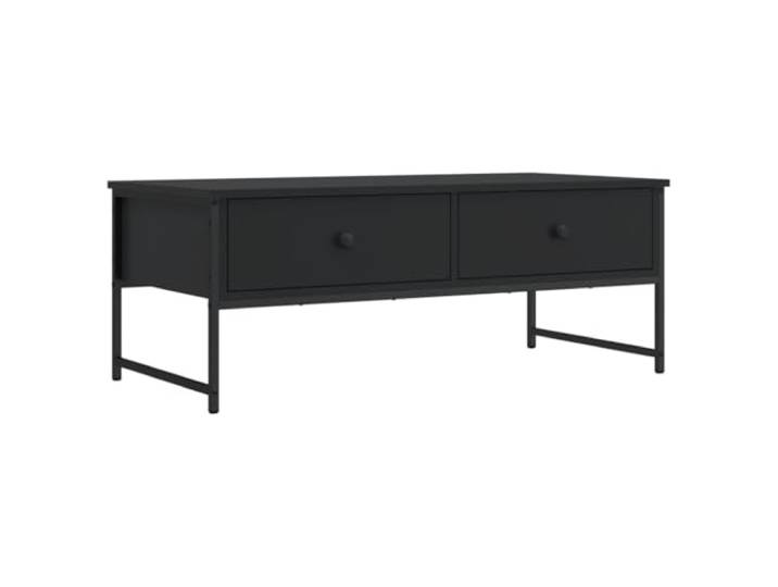 KUTYWEXFM Couchtisch Schwarz 101x49x39,5 cm Holzwerkstoff mit Schubladen Industrieller Sofatisch fürs Wohnzimmer mit 2 Schubladen, stabilem Metallrahmen und verstellbaren Füßen.