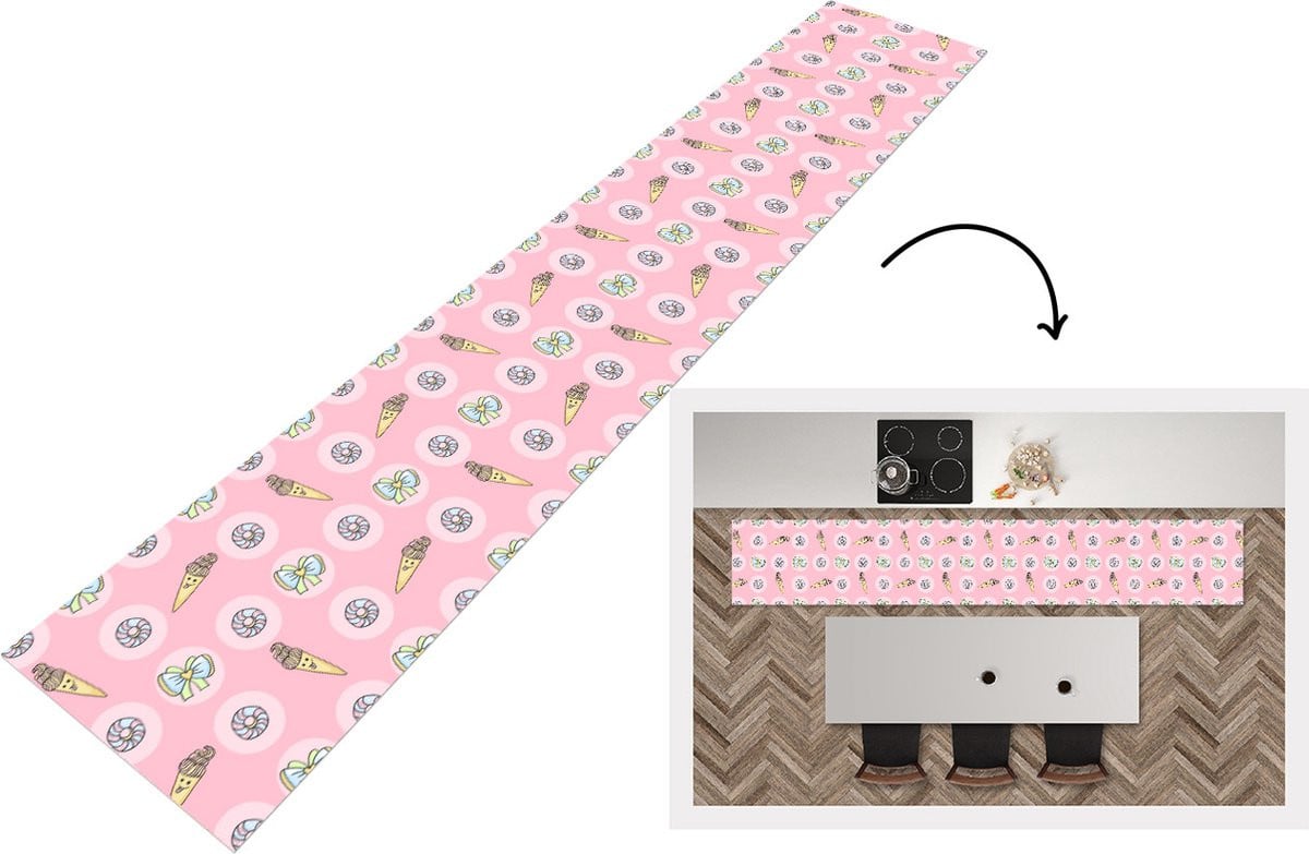Keukenloper met Kawaii Donuts patroon in pastelkleuren - Vinyl - 300 x 50 cm