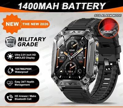 Uplift Essentials "TANK Ultra Military Smart Watch 1400mAh Battery & 2.01"" AMOLED 10ATM Waterproof GPS Tactical SmartWatch black"