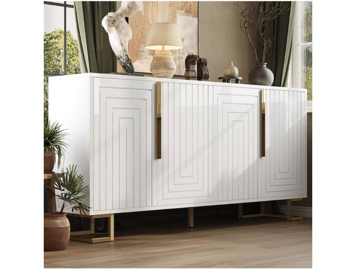 VUENOR Buffet bas 152 x 40 x 75 cm blanc – 2 portes design géométrique