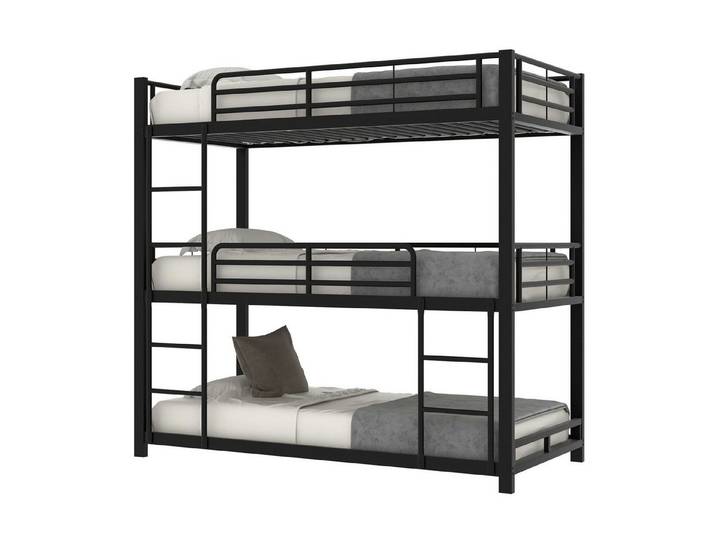 Odikalo Etagenbett Jugendbett Bettgestell Eisenbett Dreifachbett Kinderbett Weiß 90x200cm