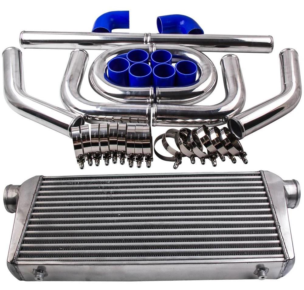 Universal Aluminium Intercooler - Turbo Ladeluftkühler - Kern 60×30×7,6 cm - Rohranschluss 6,3 cm - Für Turbomotoren und Tuning