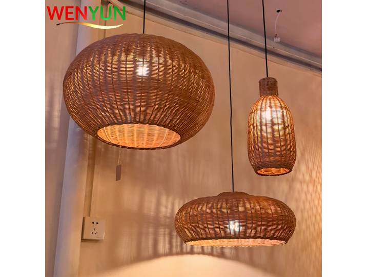 Lampe suspendue en rotin faite à la main WENYUN, style Wabi Sabi, en bambou tressé, pour table à manger, villa, jardin, décoration intérieure