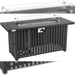 Tepro Feuertisch Topeka XL, Gasbetrieben, 137 x 56 x 63 (B x L x H) cm, mit Glasumrandung, anthrazit