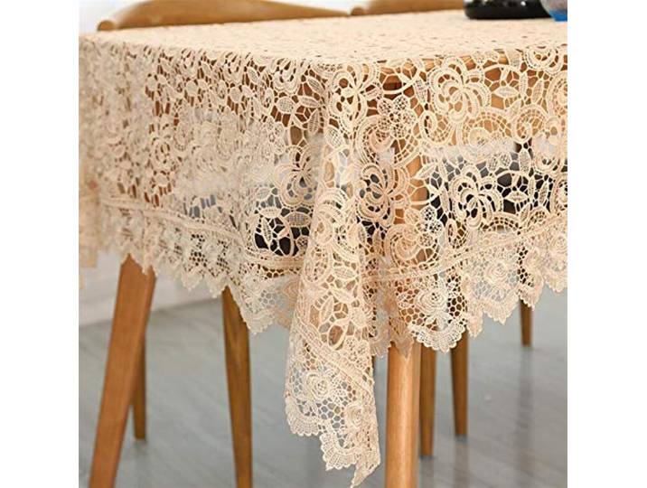 Spitzen-esstischdecke Spitzen-Esstisch Tuch, rechteckig, pastorale Vintage-Spitzen-Esstisch Tuch, schick, bestickt, lang, beige, Esstisch Tuch for Dinning, Bankett, Party, Urlaub, Goldbraun ( Size : 1