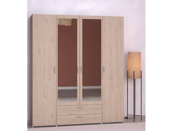 Kleiderschrank PARISOT Daily , braun (eiche), B:160cm H:185cm T:51cm, Holzwerkstoff, Schränke, Kleiderschrank, zwei Türen mit Spiegel