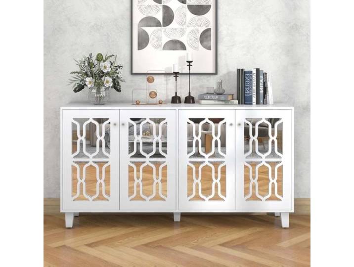 Buffet élégant avec miroir et poignées en cristal - MODERNLUXE - 4 portes - Blanc