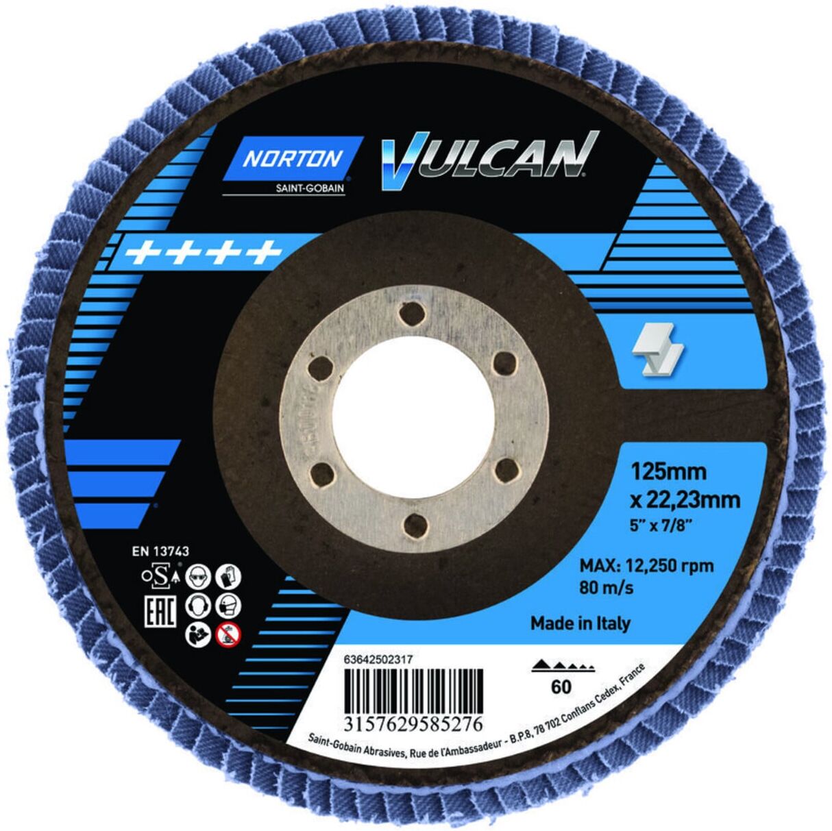 Norton Fächerschleifscheibe -Vulcan Zirconia R842 - 125x22 P60 ; Saint-Gobain (63642502317)