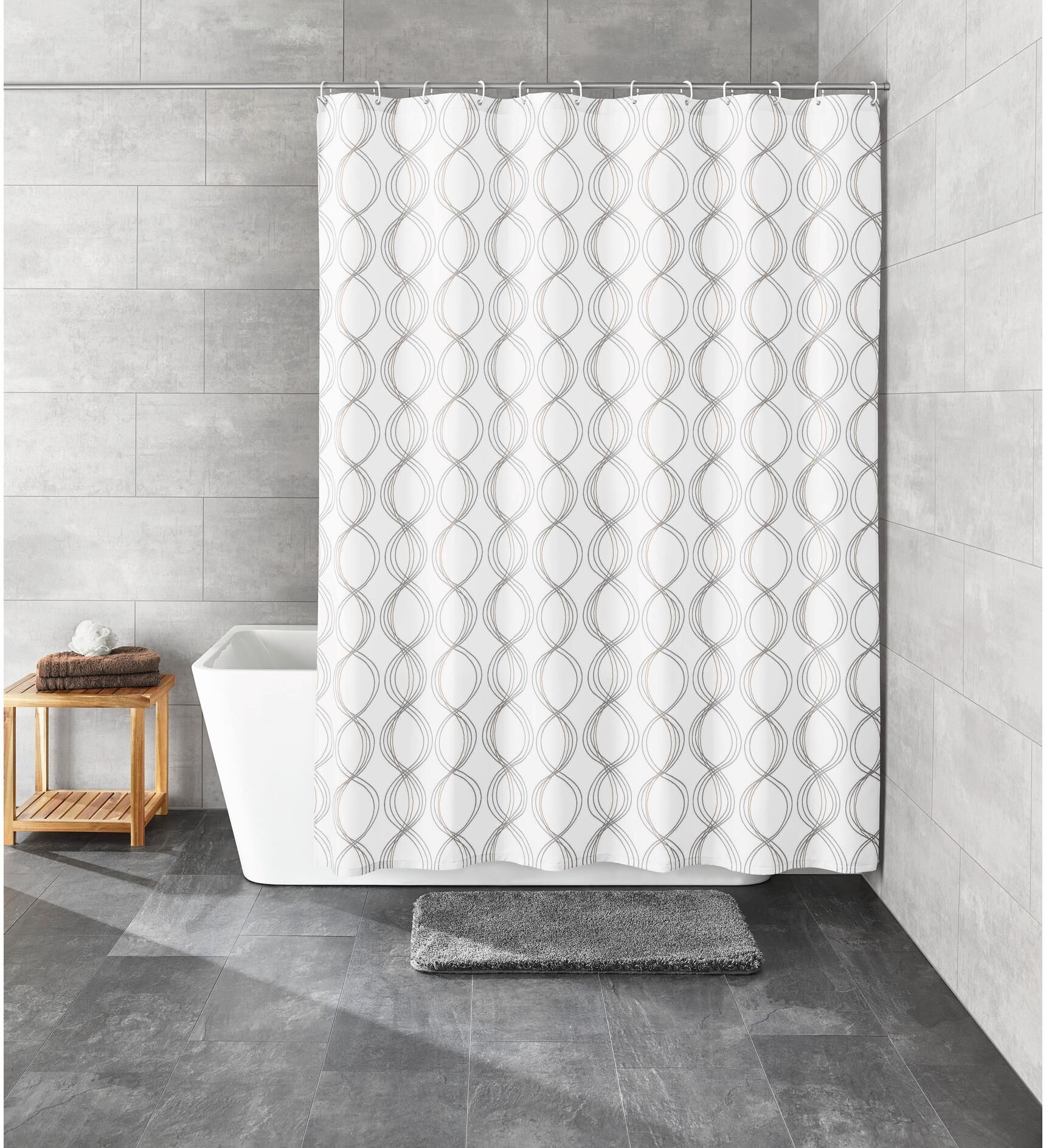 Duschvorhang KLEINE WOLKE "Classy", weiss (weiß), B:180cm H:180cm, Kunststoff, Polyester, Duschvorhänge, Duschvorhang weiß B/H: 180cm x 180cm