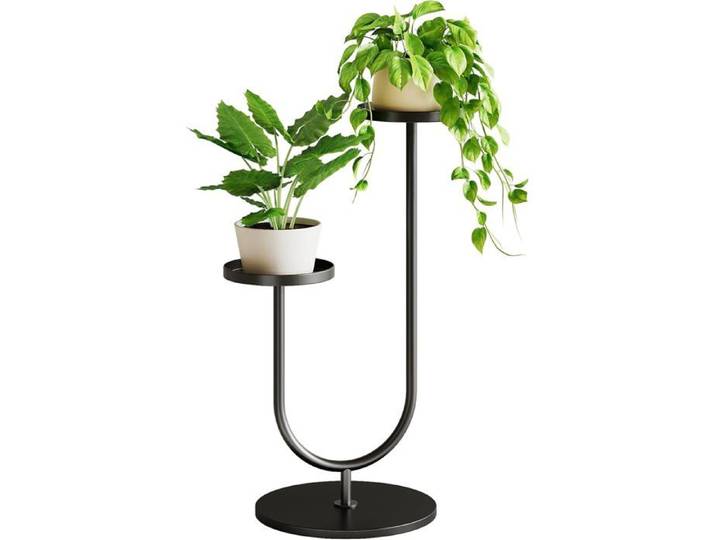 Support Plantes Intérieur 2 Étages Métal Noir Porte-Pots d'Angle Moderne pour Salon et Chambre
