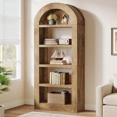 BLUEBELL 70.9'' Tall Brown Arched Bookshelf with Storage
