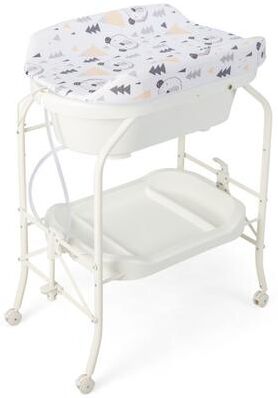 Costway Folding Baby Changing Table with Bathtub and 4 Universal Wheels-White