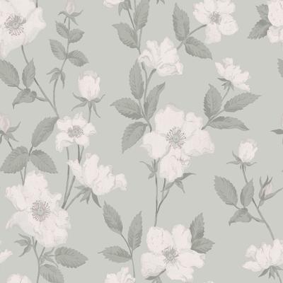 Vliestapete LAURA ASHLEY "Laura Ashley Fleurir Smoke Green Vliestapete", grün (smokegrün), B:0,52m L:10,05m, Vlies, Tapeten, Laura Ashley Fleurir Smoke Green Vliestapete