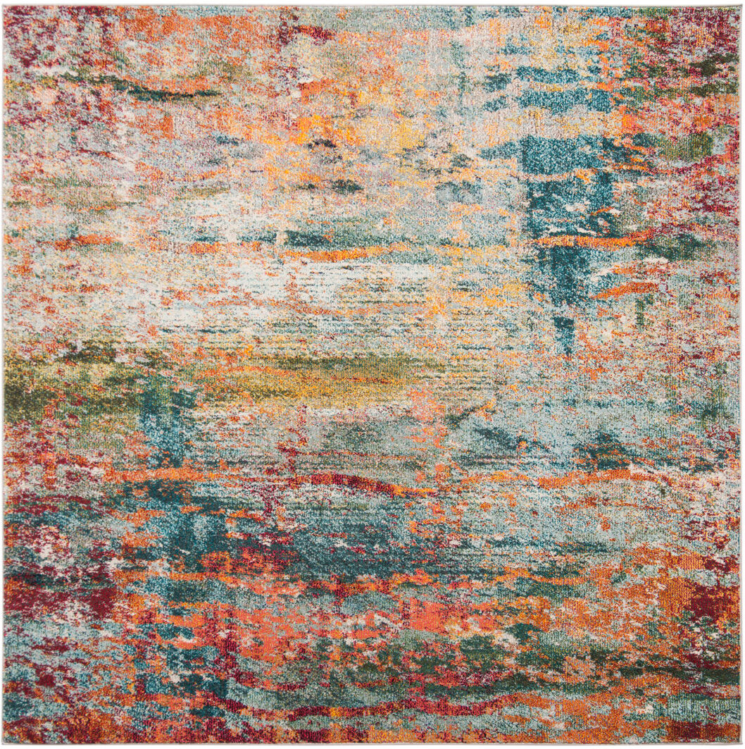 Bloomsbury Market Mcauliffe Abstract Area Rug Teal Square 201cm