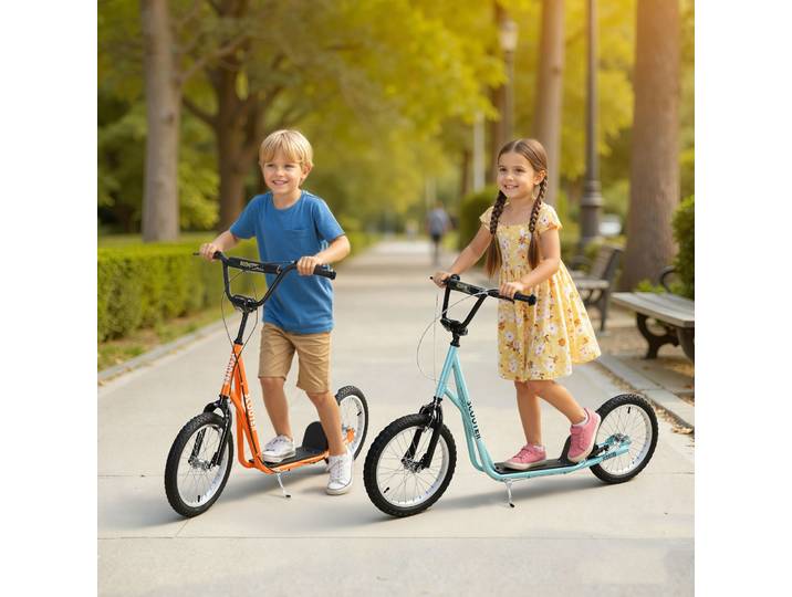 HOMCOM Trottinette Enfant 5+ Ans Guidon Réglable Frein Acier Bleu