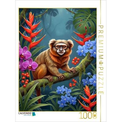 CALVENDO Puzzle Tamarin Affe zwischen Blüten | 1000 Teile Lege-Größe 64x48cm Foto-Puzzle für glückliche Stunden
