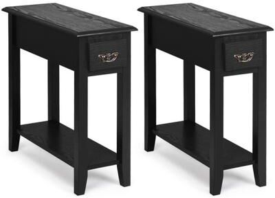 Costway 2 Pieces 2 Tier Sofa Side End Table with Drawer and Open Shelf-Black