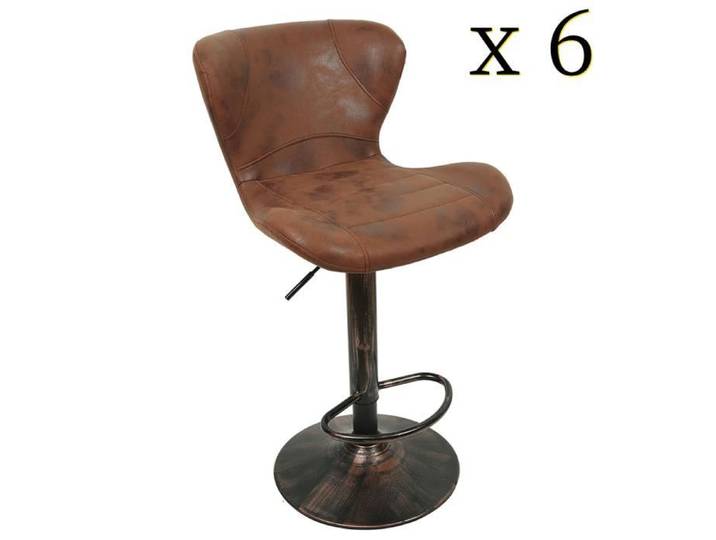 Tabouret de bar en cuir marron - QIFAshma - Lot de 6 - Hauteur réglable et pivotant