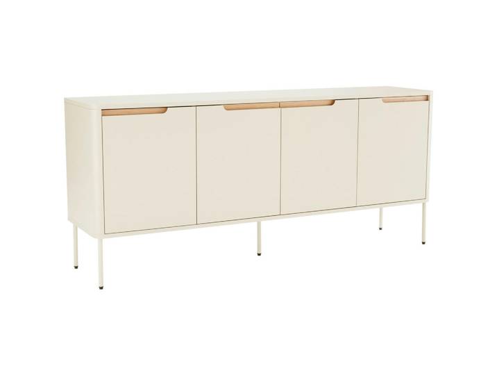 Carryhome Sideboard, Grauweiß, Holz, Metall, Eiche, massiv, 4 Fächer, 170x75x40 cm, Holzmöbel, Kleinmöbel Holz, Holzkommoden, Sideboards Holz