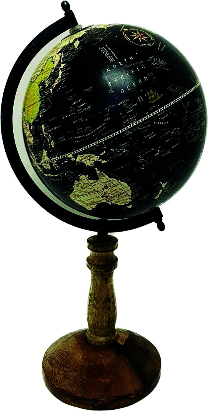 Decofinder Globus Auf Fuss Schwarz Natur H: 40 cm