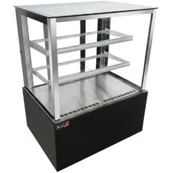 Romux® Kühlvitrine für Konditorei Quadratisch Standgerät 2 Böden Schwarz 410 Liter Umluftkühlung | Kühlvitrine Gerade Glasscheiben