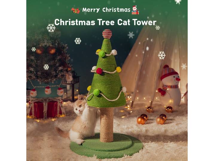 Tour d'arbre de Noël pour chat en sisal, poste à gratter, jouet pour chat, planche à gratter, cadeau de Noël pour chat d'intérieur