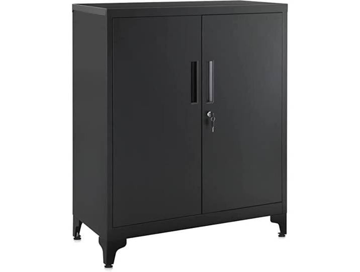 SONGMICS Caisson de Bureau Placard Polyvalent Armoire de Bureau à 2 Portes Verrouillable en Acier pour Salon Noir Mat