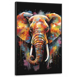 LEINWAND Bilder mit Rahmen - Elefant - Graffiti - Schwarz - Tiere - Farben - 90x140