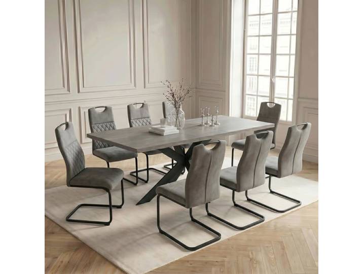 JIEXI Lot de 8 tables et chaises de salle à manger extensibles en MDF avec chaises rembourrées 160 à 200 cm pour cuisine