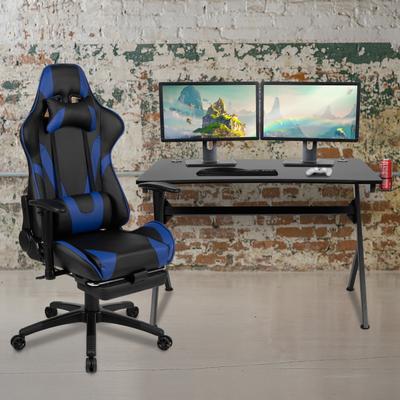 Flash Furniture Gaming Desk Set - Cup/Headset Holder/Reclining & Footrest