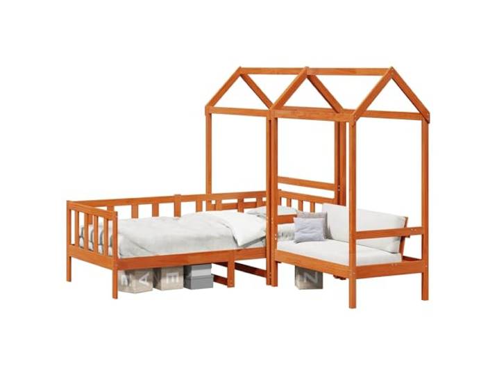Massives Kiefernholz Tagesbett Set Modernes Design 90 x 200 cm Braun Tagesbett Set Wachsbraun 90x200 cm Massives Kiefernholz mit Rückenlehne und Bettgeländer