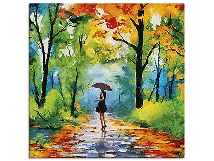 ARTLAND Wanddeko Leinwand Bilder Wandbild 100x100 cm Gemälde Landschaftsbilder Wald Herbst Natur Bäume Bunt U2TT