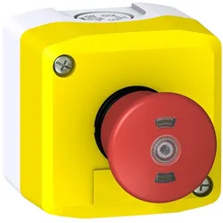 Schneider Electric XALFKT6444 Aufbaugehäuse, Harmony XALF, Kunststoff, hellgrau, gelb, 1 Not-Aus-Schalter, Statusanzeige, 2Ö
