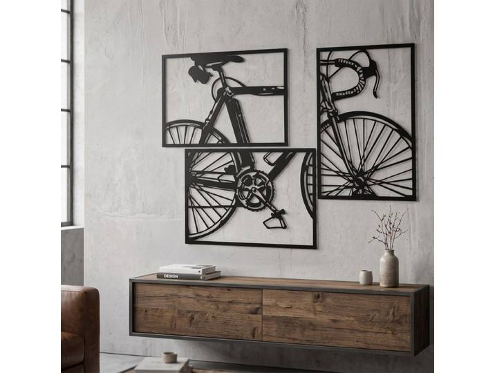 Ensemble de 3 décorations murales vélo métal 40x60 cm l'unité Paris Noir