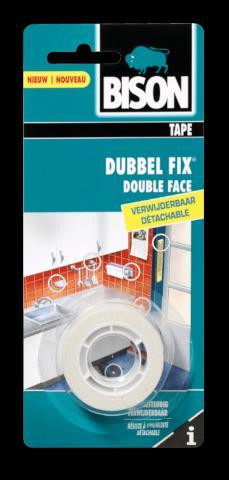 Bison Doublefix Dubbelzijdige Verwijderbare Tape, Transparant, 1,5 m