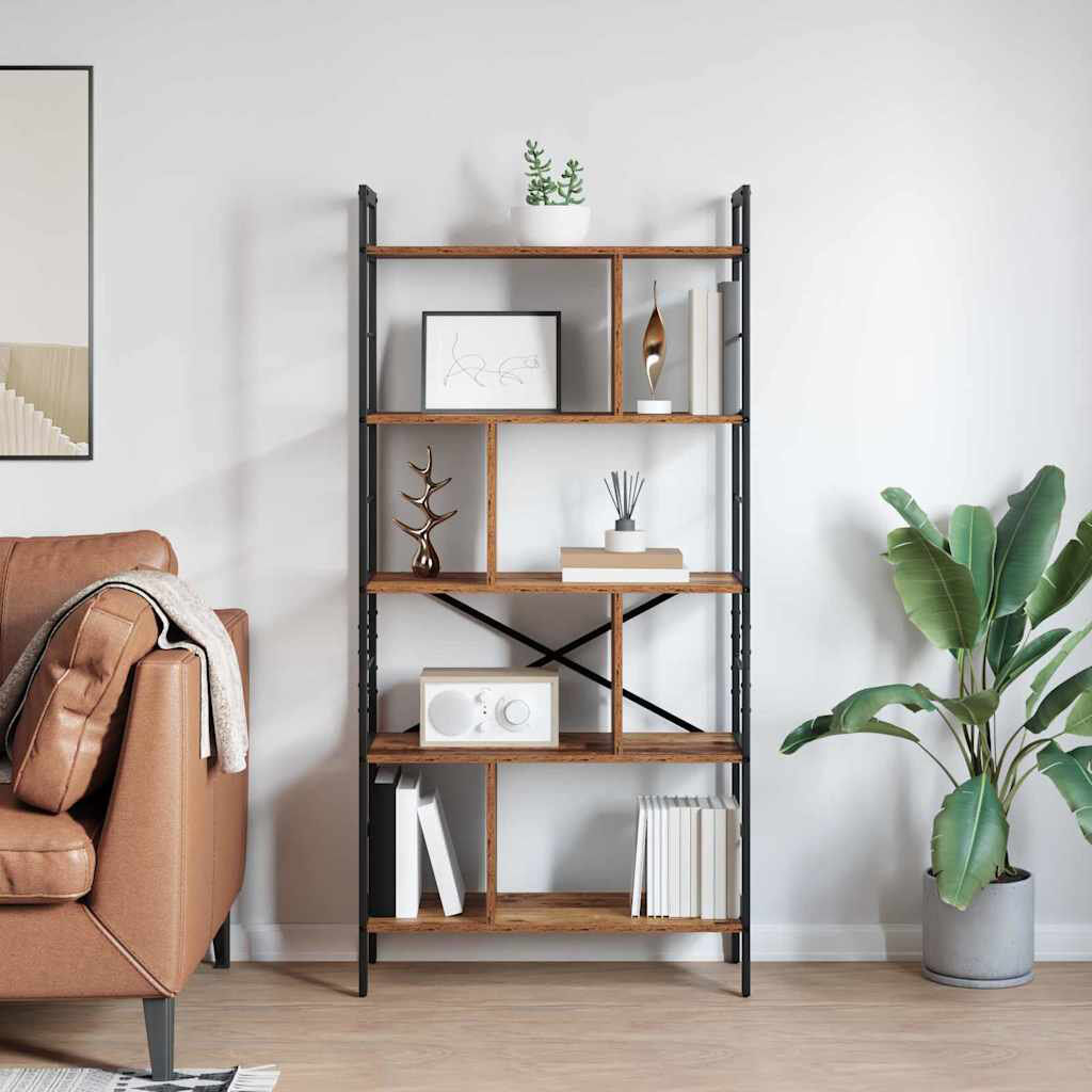 Trent Austin Design 75 cm W Steel Etagere Bookcase Old Wood (5 Shelves) 156cm. H x 75cm. W x 30cm. D
