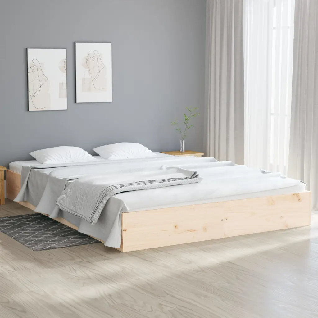 Latitude Run Husch European Kingsize Solid Wood Bed Brown European Kingsize (160 x 200 cm)