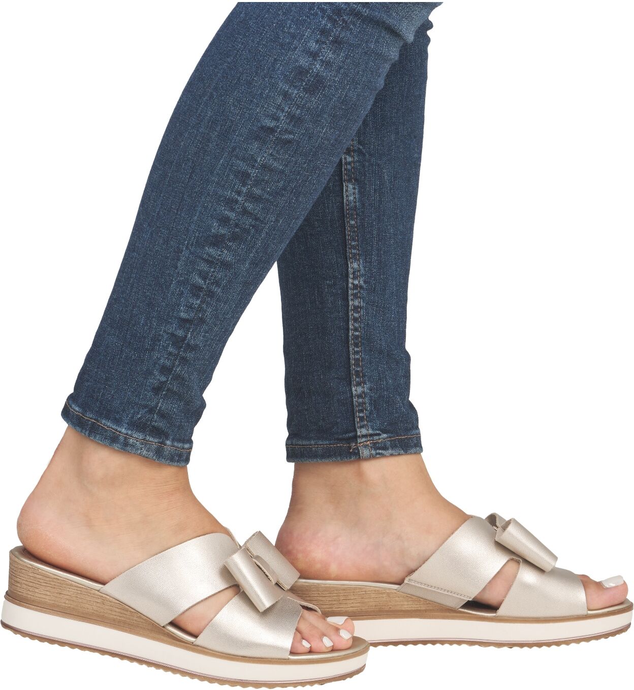Pantolette REMONTE "Remonte Pantoletten Glattleder", Damen, Gr. 42, Leder, beige (gold), Glattleder, Schuhe Pantolette